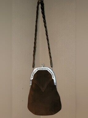 Vintage Unique Brown Suede Crossbody Bag with Braided Leather Strap